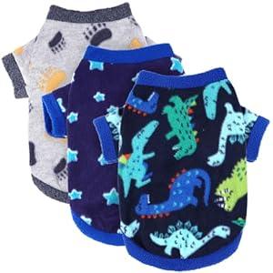 3 Pack Dog Sweater Winter Warm Pet Sweater Cute Dinosaur Patterns Thick Dog Clothes Coat Fleece Dog Sweaters for Small Dogs Boy for Chihuahua, French Bulldog, Dachshund, Medium