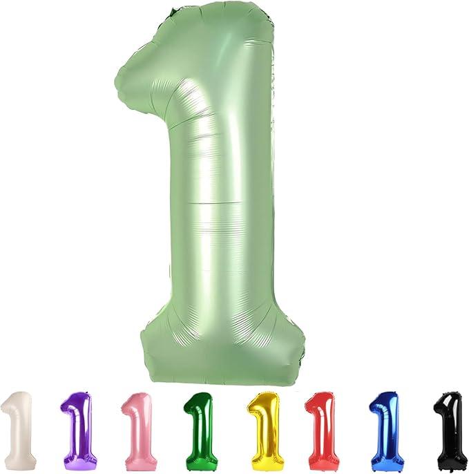 Foil Number Balloon 40 Inch, Jumbo Mylar 1 Balloons for Girl Boy 1st 1 11 21 100 Birthday Decorations Baby Shower Photo Shoot, Olive Green One Giant Balloons
