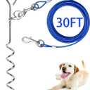 Dog Tie Out Cable and Anti Rust Spiral Stake , 30ft Outside Leash&Chain for Camping and Yard, 16'' Heavy Duty for Medium-Large Dogs Up to 125 lbs (30FT, Blue)