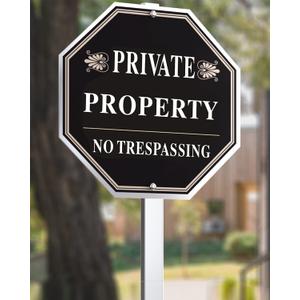 SWEETAPRIL No Trespassing Signs Private Property, All-Aluminum Yard signs, 10" x 10", 28" Metal Stakes Included