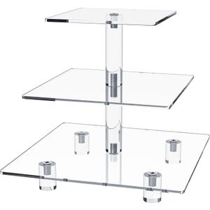 Jusalpha 3 Tier Strong Acrylic Square Cupcake Stand, Dessert Display Tower (Clear, 1)