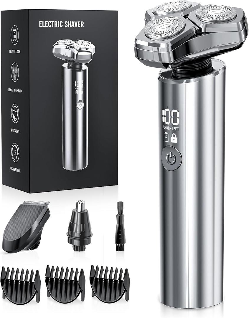 Electric Razor for Men, Rechargeable Shavers for Men with Nose Hair Trimmer