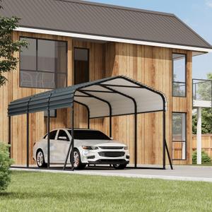 PeakPursuit Metal Carport, 10x15 FT Outdoor Car Port Canopy with Galvanized Steel Roof and Reinforced Base, Heavy Duty Garage Car Shelter Shade for SUV, Truck, Boats