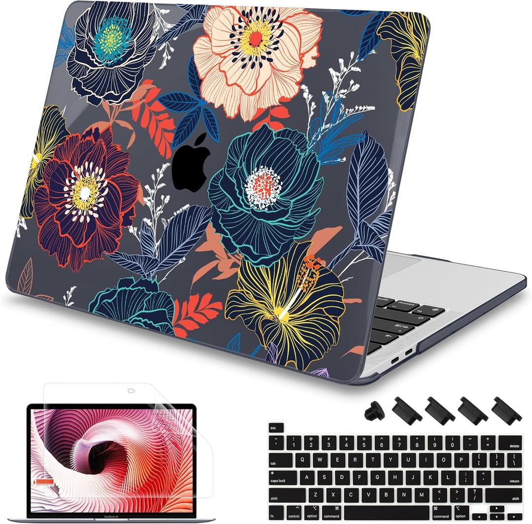 Mektron for MacBook Pro 16 inch A2141 Case 2020 2019 Release with Retina Display & Touch Bar & Touch ID, Plastic Hard Shell Cover Keyboard Skin Screen Protector Dust PlugDahlia Flowers