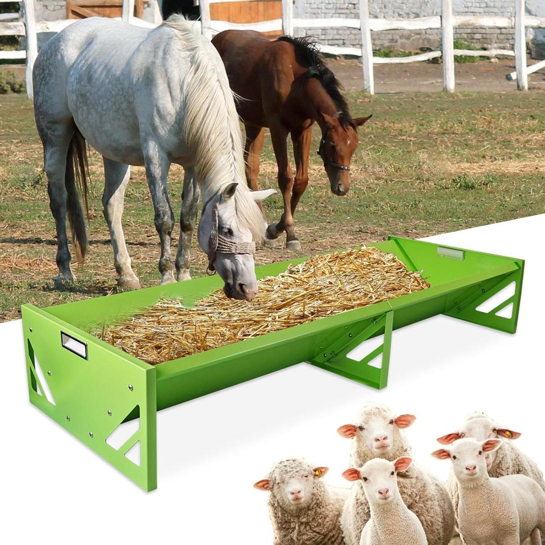 Goat Feeder Feeding Trough 55 Inch Large Capacity Horse Trough Livestock Heavy-Duty Feed Trough Livestock Feeder for Farms Cattle Alpacas, Goats, Calves, Sheep, Horses Deer (Green)