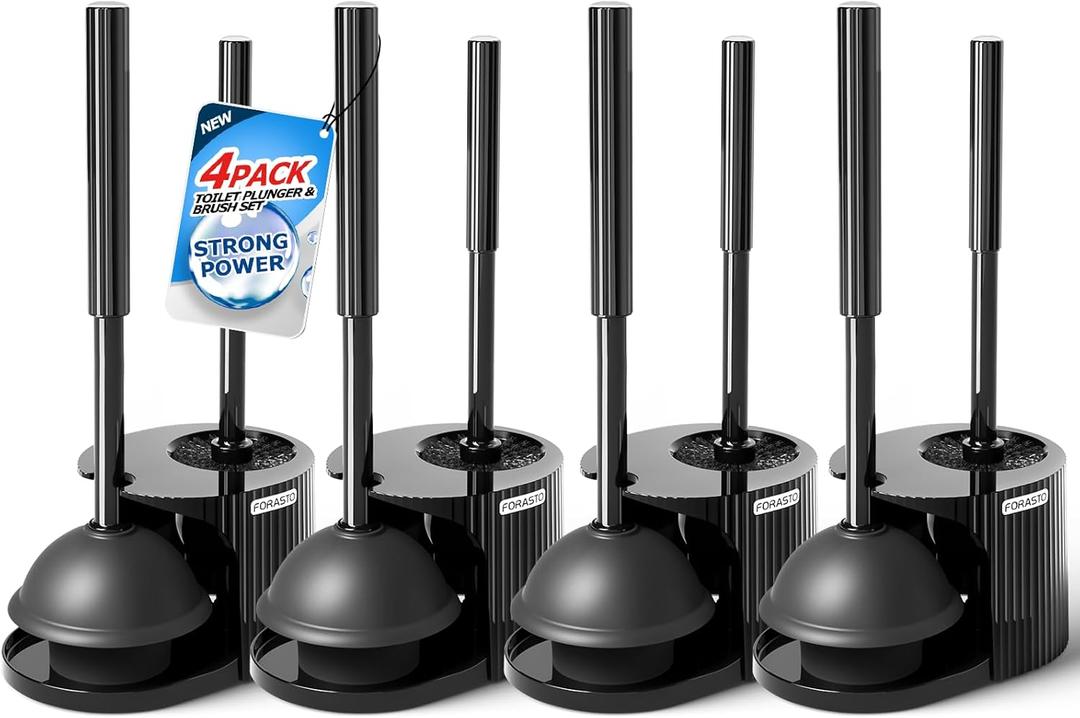 FORASTO 4Pack 2 in 1 Toilet Brush and Plunger Set, Extended Handle Plunger,Toilet Bowl Brush Plunger Set,Bathroom Cleaning Tools,Toilet Brush Plunger Combo,Cleaning Supplies, Cleaning Brush