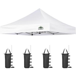 Canopy Replacement Top for 10x10ft Pop Up Canopy Tent Waterproof Durable Cover with Bonus 4 Sand Bags Outdoor Shelter Replacement Roof (Frame not Include) (White)