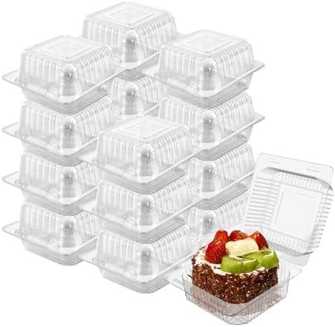 AHKUNMT Cake Slice Containers,100PC Square Plastic Hinged Food Container Individual Clamshell Food Containers Disposable Plastic To Go Containers Takeout Tray for Salads
