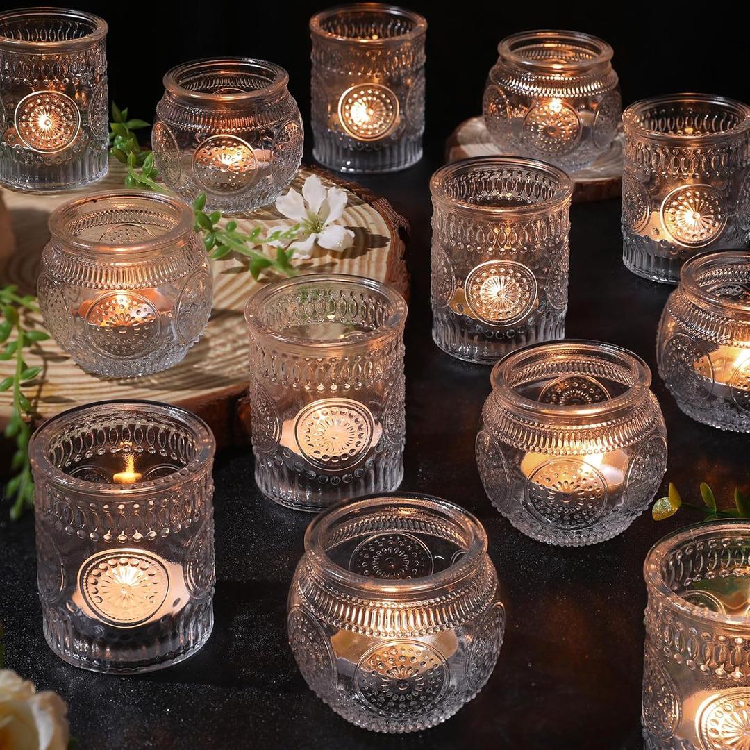 30 Pcs Assorted Clear Votive Candle Holders, Wedding Centerpieces Table Decorations, Glass Tea Lights Candle Holder for Party Decorations, Vintage Boho Candle Holders Bulk for Wedding Receptions