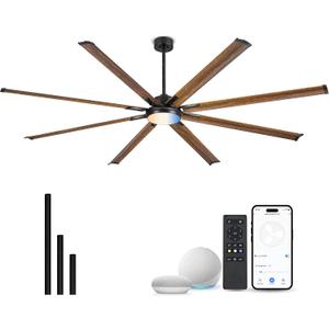 96 Inch Industrial Ceiling Fan with Light and Remote, Extra Large Design with 8 Aluminum Blades, Smart Control Compatible with Voice Assistants, Model ZCCF04WD-96