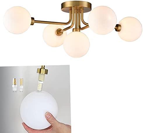 CLAXY Gold Ceiling Light Sputnik Semi-Flush Mount Light Fixture with Globe Shades Chandelier for Bedroom Dining Room Hallway CLAXY Gold Ceiling Light Sputnik Semi-Flush Mount Light Fixture with Globe Shades Chandelier for Bedroom Dining Room Hallway