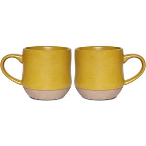 Bosmarlin Large Stoneware Speckled Coffee Mug Set of 2, Big Ceramic Tea Cup, 17 Oz, Dishwasher and Microwave Safe (Yellow, 2)