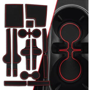 CupHolderHero Compatible with Hyundai Sonata Accessories 2015-2023 - Premium Custom Interior Non-Slip Anti Dust Cup Holder Inserts, Center Console Liner Mats, Door Pocket Liners 14pc Set (Red Trim)