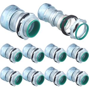 10 Pcs 1/2 Inch EMT Raintight Compression Connectors Zinc Plated Steel, Insulated Waterproof EMT Box Connector Electrical Conduit Fittings