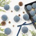 12 Pcs 3.15 Inch Velvet Christmas Tree Ornaments BulkFlocked Christmas Balls Plastic Shatterproof Xmas Hanging Ornaments Decorations Set for Tree Garland Wreath (Gray Blue)