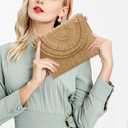 Gets Straw Clutch Purse for Women, Woven Beach Bag Summer Corssbody Purse Small Rattan Shoulder Bag for Travel (Raffia Fringed Khaki)