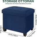 Ottoman with Storage, Rectangular Storage Ottoman, Linen Ottomans with Legs for Living Room Bedroom Dorm, 23.6" D x 17.7" W x 19.9" H, Blue