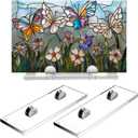 RattanView 2 Pcs Acrylic Adjustable Glass Display Stands Easel for Glass Art Creations, Stained, Ceramic Tiles, Plaques, Picture, Collectibles Ceramic Tiles Photo Office Trade Show Office, or Home (Clear and Silver)