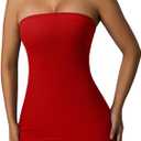 XXTAXN Women's Sexy Tube Sleeveless Bodycon Cocktail Party Mini Dress (Medium, Red)