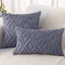 Pallene Summer Blue Grey Throw Pillow Covers 20x20 Set of 2, Soft Plush Faux Fur Decorative Couch Pillow Covers for Sofa Bed Living Room Pillow Cases with 3D Diamond Pattern