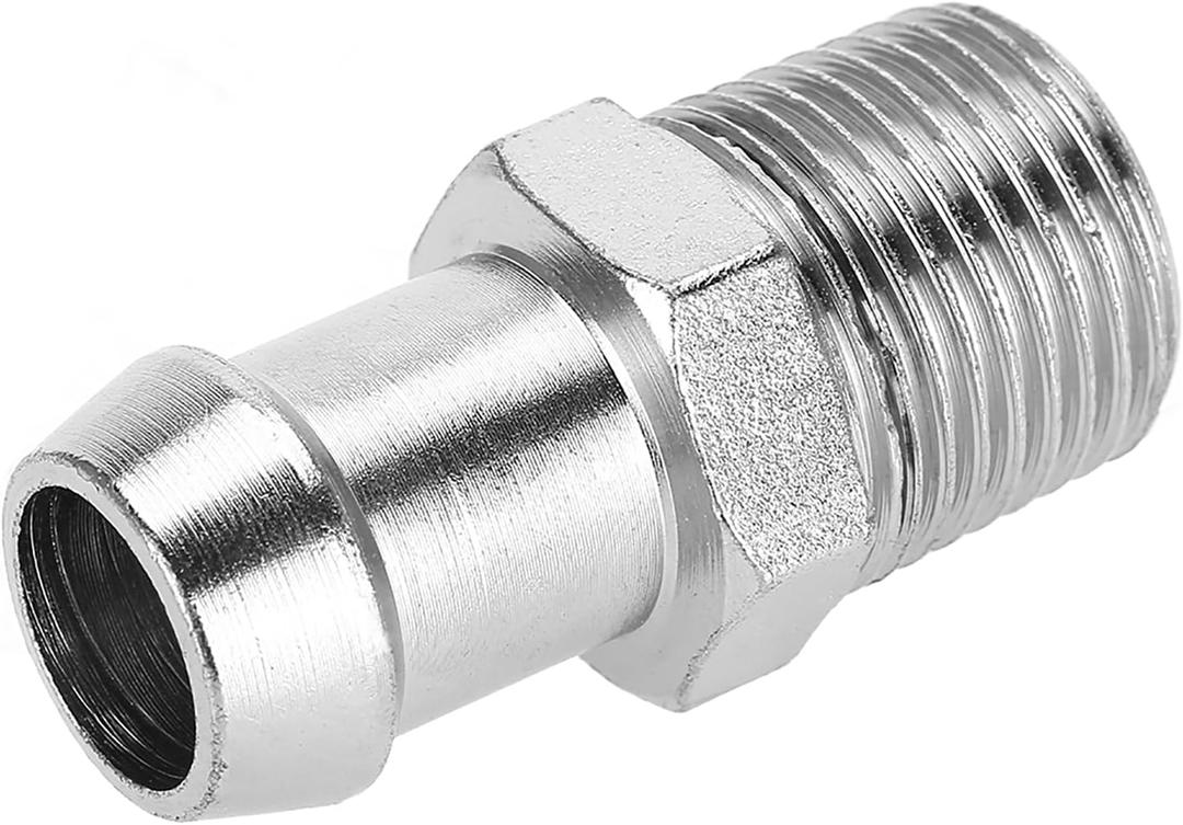 Heater Hose Fitting, Pump Inlet Adapter, 1/2in NPT 5/8in Barb Chrome Metal Fitting Intake Manifold Heater Hose