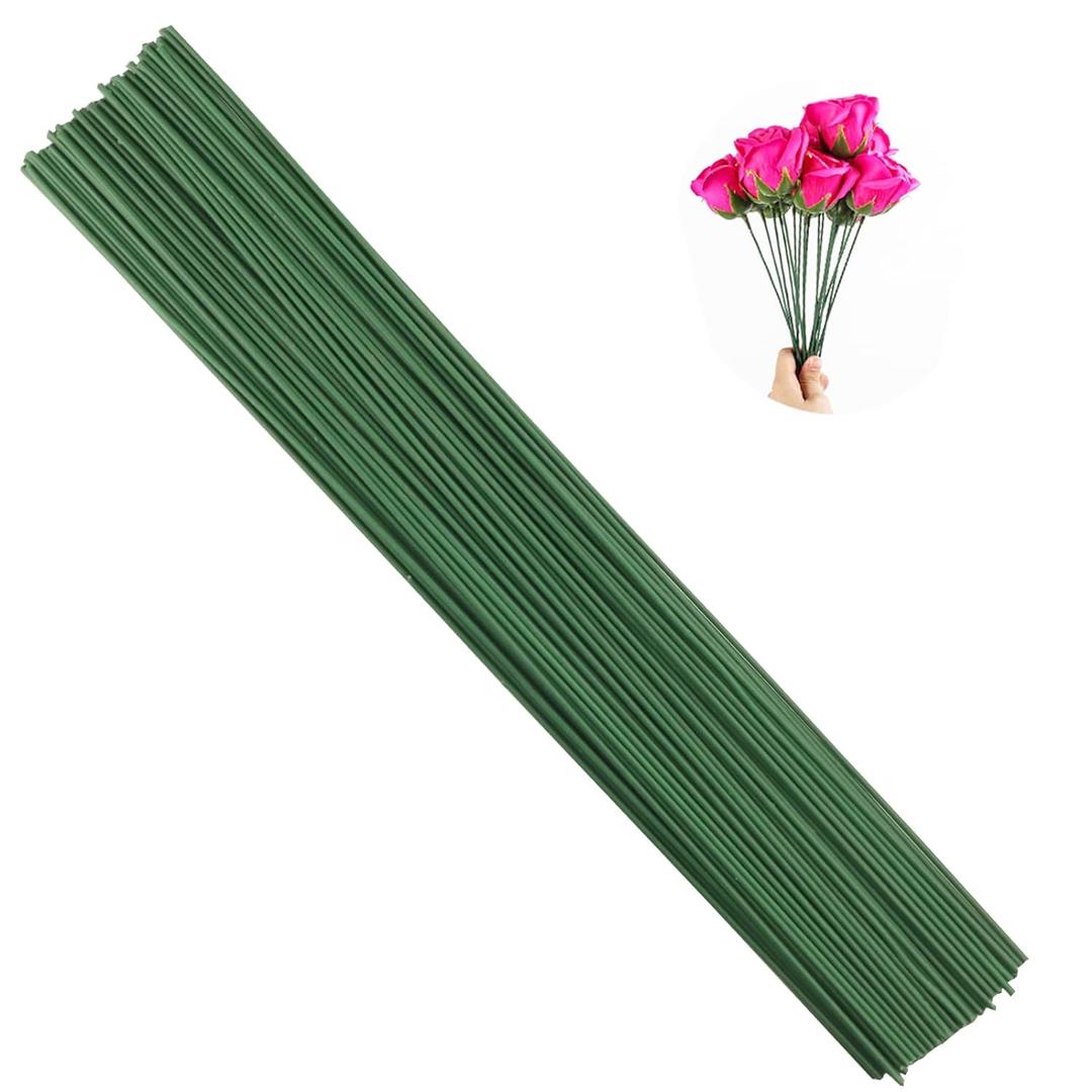Arlai Pack of 50, Diameter 2mm Dark Green Paper Wrapped Floral stem Wire 16 Inch Floral Stem Wire - DIY Bouquet Stem Wrapping and Crafts