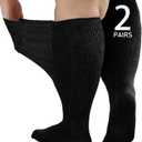 Wide Diabetic Socks for Men Women Plus Size, Extra Long Edema Sock with Thickened Sole, Non-Binding Loose Fit Socks for Swollen Feet, Lymphedema,Neuropathy- 2 Pairs Black