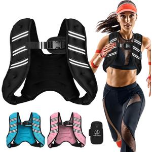 Weighted Vest for Women Men, 6lb Adjustable Weight Vest with Reflective Stripes for Workout, Strength Training, Running, Fitness, Muscle Building, Weight Loss, Rucking Vest With Phone Pouch (Black)