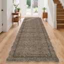 GarveeHome Scalloped Washable Runner Rug 2x8 Runner Modern Non Slip Kitchen Runner Distressed Low Pile Entryway Rug Soft Bathroom Rugs Stain Resistant Carpet for Bedroom Hallway Laundry 2'x8' Taupe