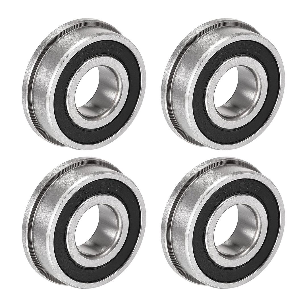 uxcell F6202-2RS Flanged Ball Bearing 15x35x11mm Double Sealed Chrome Steel Bearings 4pcs