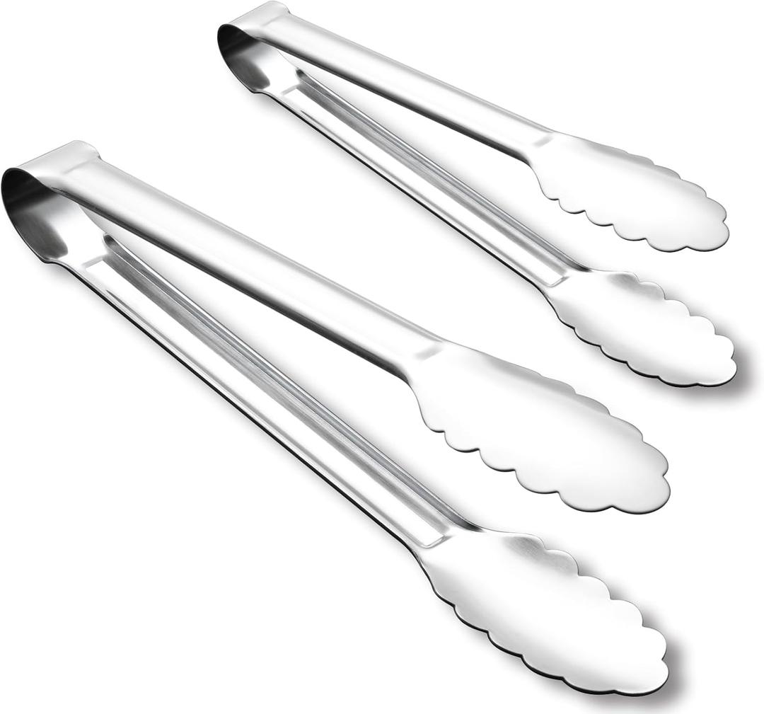 OYV Seamless Tongs for Cooking, One-Piece Design, Durable Heat Resistant Stainless Steel Tongs for Kitchen, Grill, BBQ, Salad, Dishwasher Safe, Metal Tongs Set (12" & 9")
