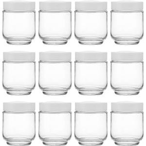 Hedume 12 Pack 6oz Clear Glass Jars with White Lids for Spices, Party Favors, Jams, etc.