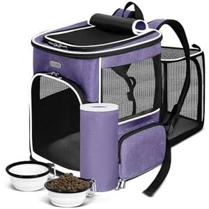 BAGLHER Expandable Cat Carrier Backpacks, Retractable Pet Carrier Backpack for Small Dogs & Cats with Breathable Mesh, Travel Bag Up to 18 Lbs for Hiking Camping Outdoor - Purple