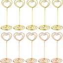 10 Pcs Heart Shaped Table Number Stand and Place Card Holder - Mini Wire Picture Photo Clips for Centerpieces, Wedding Party, Memo, Menu Stands (Gold + Rose Gold)