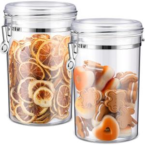 LemonRoad 2 Pcs 71 oz Large Clear Canister with Clamp Lid Airtight Food Storage Container Plastic Canisters Airtight Flip Jar for Kitchen Counter Pantry Storage Dry Foods Pasta Sugar Coffee Tea Spices