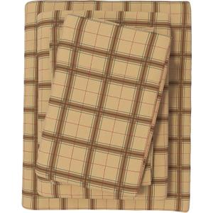 Great Bay Home Flannel Sheets Queen Size - 100% Turkish Cotton, Double-Brushed, Plaid and Stripe Bed Sheet Set - Ultra-Soft, Cozy, 4-Piece Bedding Set (Block Plaid - Taupe/Green/Red)