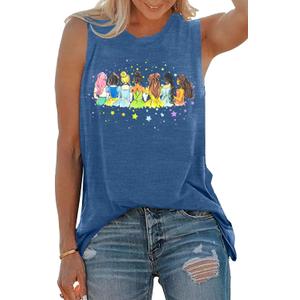 Magical Tank Tops Women: Magic Princess Shirt Cute Magic Kingdom T-shirt Family Vacation Trip Sleeveless Tanks Tops (X-Large, Blue)