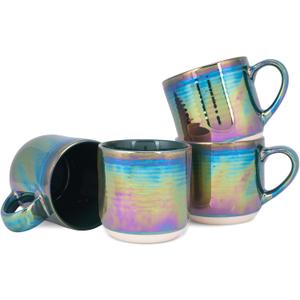 Elanze Designs Glossy Reactive Glaze Large 17 Fluid Ounce Everyday Kitchen Food Grade Ceramic Stoneware Coffee Mug Cup with Comfort Curved Handles, Set of 4, Emerald Green