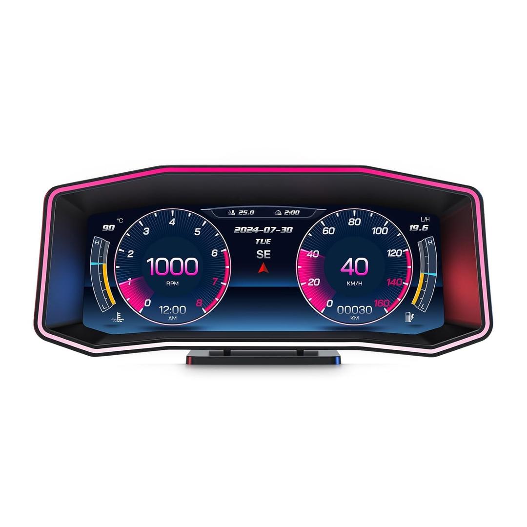 obd2 Display,Heads Up Display for Cars,Car Heads Up Display,Speedometer with Speed,Slope Meter, Turbo Meter,Colorful Ambient Light,Overspeed Alarm,Digital Speedometer Plug and Play