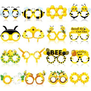 Threan 32 Pieces Bee Party Supplies Bulk Bee Glasses Honeycomb Sunflower Paper Eyeglasses for Summer Flower Birthday Party Baby Shower Costume Photo Booth Props Decorations Supplies