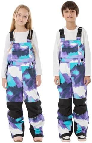 GSOU SNOW Kids Snow Bibs Boys Girls Ski Bib Snowboard Pants Insulated Waterproof Winter Overalls(13-15Years),S