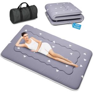 Japanese Futon Mattress, Foldable Tatami Mat Portable Dormitory Sleeping Pad with Bag & Strap, Floor Thicken Sleeping Roll up Camping Mattress (Grey WS1, 48"X80")