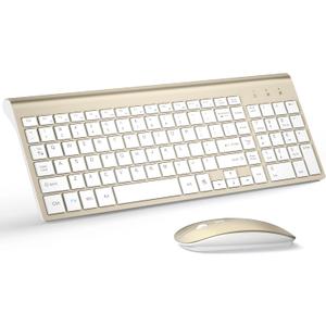 Wireless Keyboard and Mouse Ultra Slim Combo, TopMate 2.4G Silent Compact USB 2400DPI Mouse and Scissor Switch Keyboard Set with Cover, Batteries Included, for PC/Laptop/Windows/Mac - Gold White