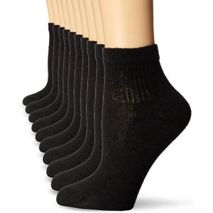 Hanes womens 10-pair Value Pack Ankle fashion liner socks, Black, 12-Aug US