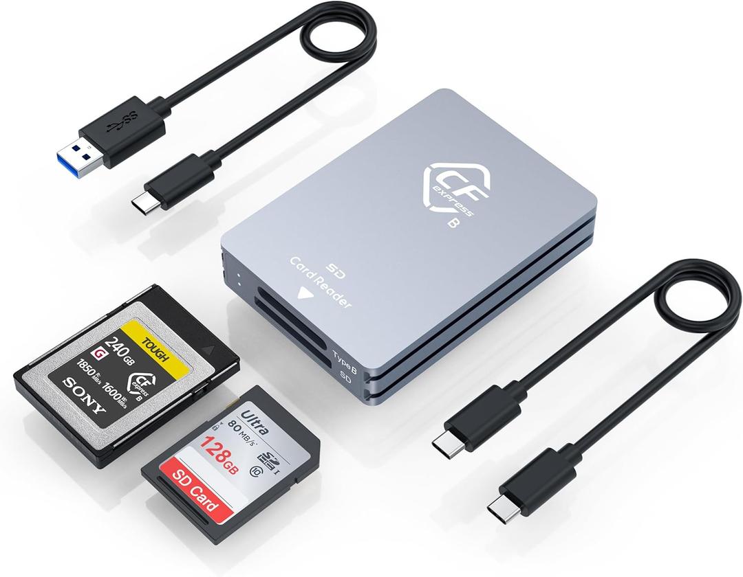 CFexpress Type B and SD Dual-Slot Memory Card Reader, 10Gbps USB 3.2 Gen 2 Type B CF Express Adapter Memory Card Reader with USB C to USB C/USB A Cable,Compatible with Windows/Mac/Linux/Android US