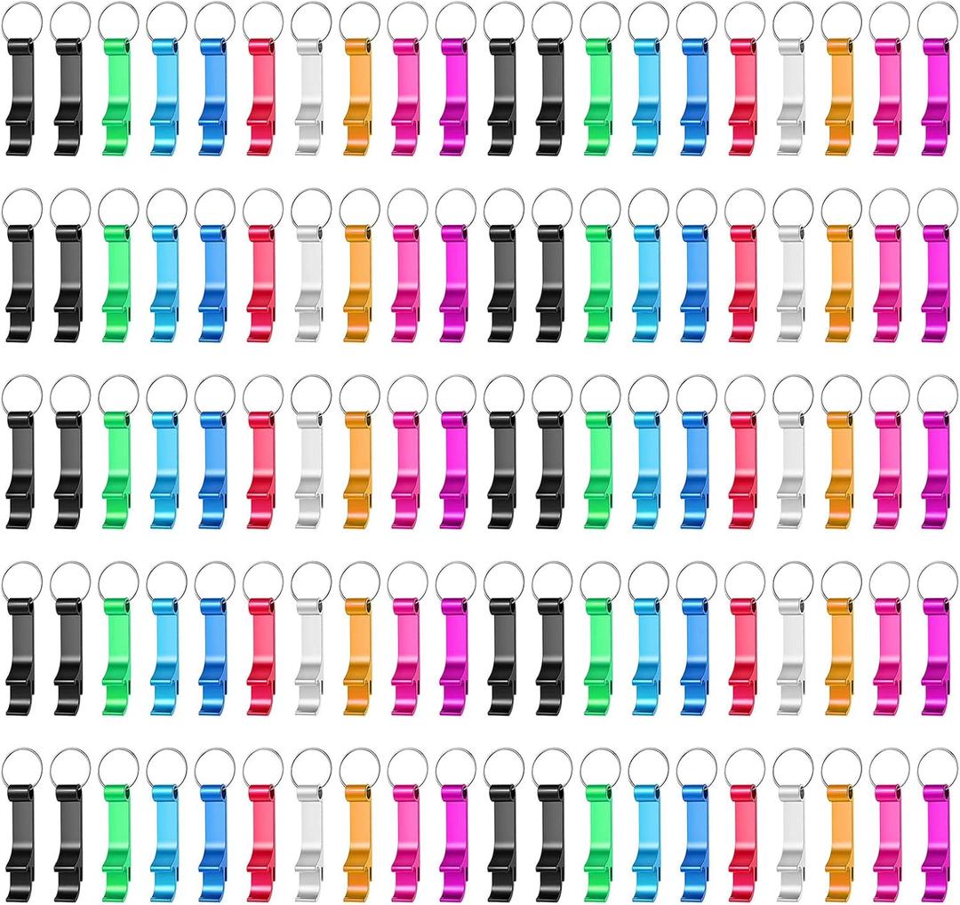 100 Pack Bottle Opener Keychain Bulk, Colorful Beer Bottle Openers Metal Keychain Bottle Opener, Beverage Bottle Opener Tiny Bottle Opener Keychain Bottle Opener Party Favor(Colorful, 100Pcs)