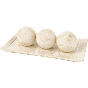 Creative Scents Rustic Luxe Decorative Tray and Orb Set - Centerpiece Table Decorations for Coffee Table Decor - Modern Farmhouse Decor - Decorative Accents Bowl with Balls for Dining Table Decor (Distressed White)