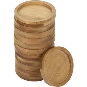 PATIKIL Plant Pot Saucer, 12 Pack 2.6 Inch OD Bamboo Round Flower Drip Tray for Indoors