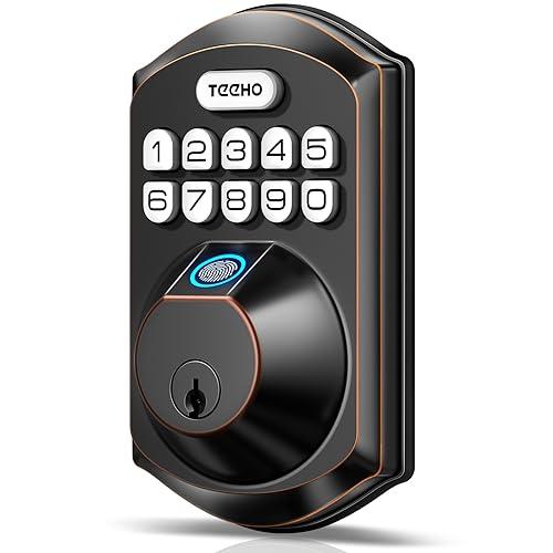 TEEHO TE002 Fingerprint Door Lock - Keyless Entry Electronic Keypad Deadbolt with 2 Backup Keys - Auto Lock - Easy Installation - Smart Locks for Front Door - Oil-Rubbed Bronze