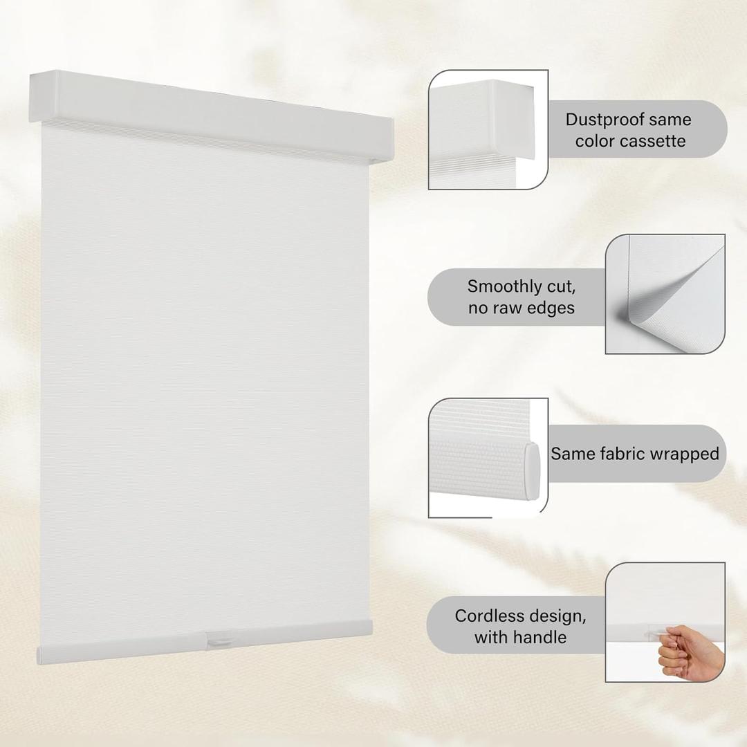 Persilux Custom Size Light Filtering Cordless Roller Blinds Natural Woven Stripes Fabric Thermal Insulation Privacy Roller Shades for Home,Office,Bedroom,White Color